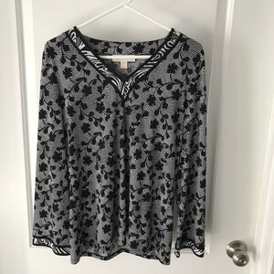 Michael Kors Black White Polyester Long Sleeve Medium EUC